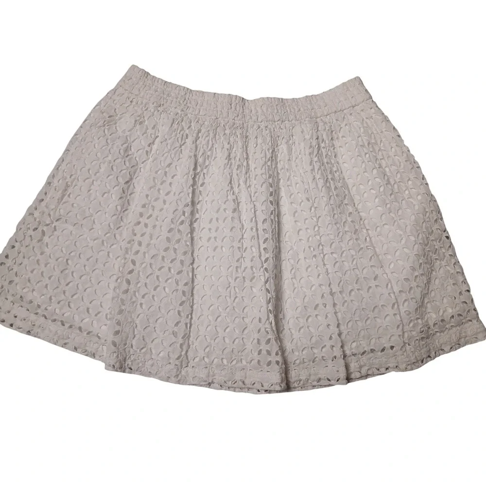 Madewell White Eyelet Mini Skirt Smocked Elastic Waist Floral Embroidered Small